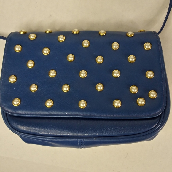 Susan Gail Handbags - Vintage Susan Gail Blue Handbag w/ Pearls and Gold